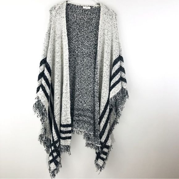 EASEL Boho Stripe Open Front Fringe Asymmetric Poncho Cardigan Size Smal… - Picture 1 of 11